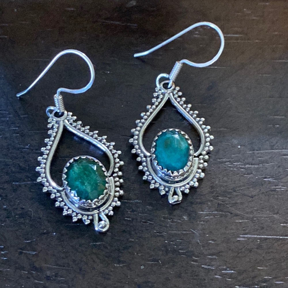 Emerald Sterling Sterling Silver Dangle Pierced earrings